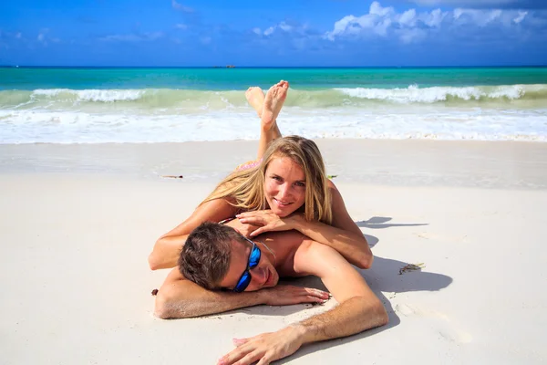 Honeymoon couple at the beach on a paradise island