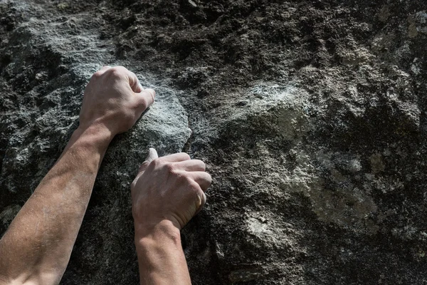Two hands of rock-climber