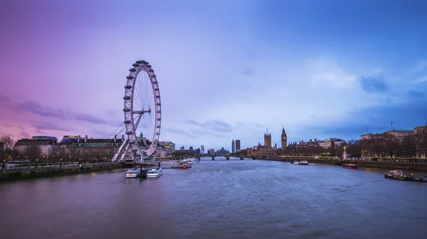 London skyline view at dusk with landmarks