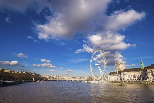 London\'s panoramic skyline view on a sunny day with beautiful blue sky and clouds - London, UK