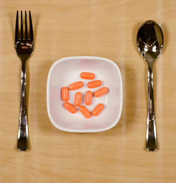 Only pills on the plate - food diet concept