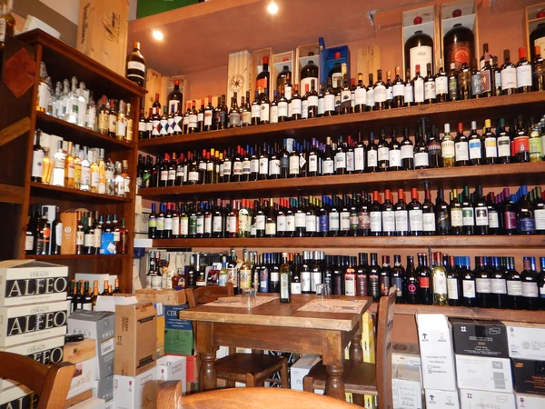 Bolgheri , Italy - July 13 2016 : detail of wine shop in medieva