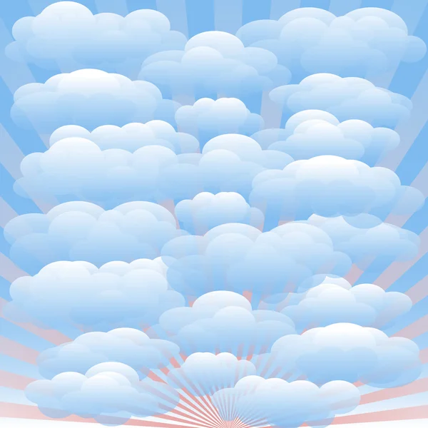 Vector set of clouds, blue sky, pink sunrays. Transparent gradient vector background for booklets, brochures, fliers, websites, banners. Cloudy weather, sunny summer day