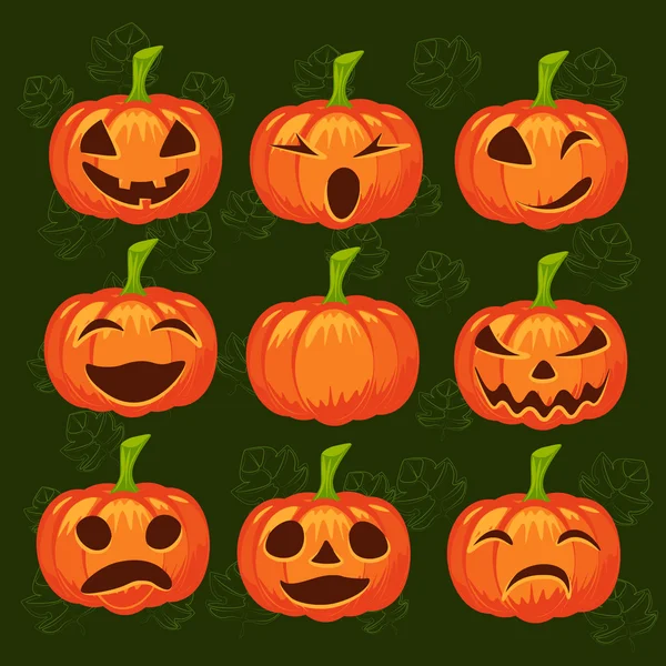 Vector set of pumpkins. Halloween design, emotion, laughing, angry, smiling, sad, scary, evil, winking smile. Jack lantern for website, flier, invitstion card