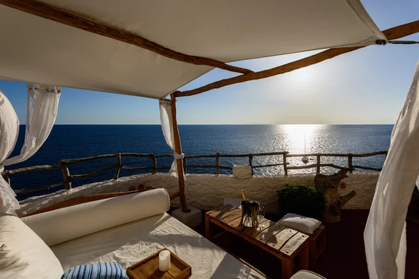 Restaurant terrace on sea in Spain