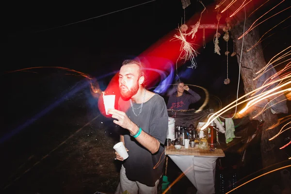 Tea shop night shot with flares at Avatar Yoga Festival