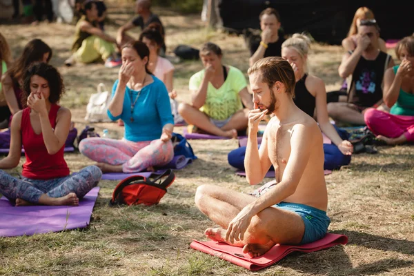 Morning pranayam group practice during Avatar Yoga Festival