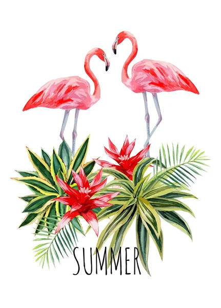 Flamingo agava watercolor postcard