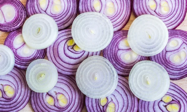 Sliced red and white onion top view