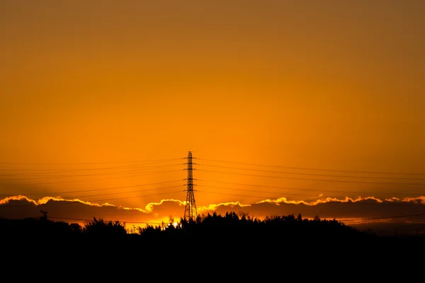 Sunset against electric post.