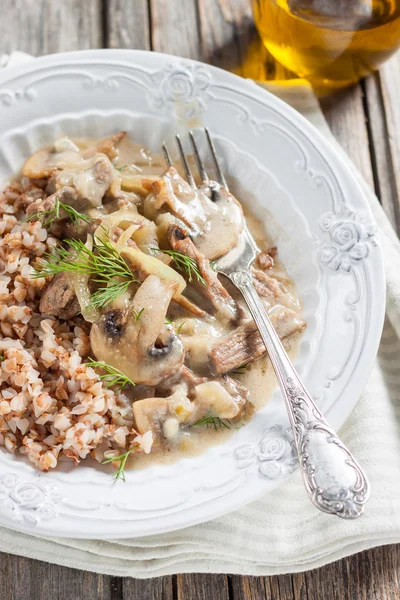 Buckwheat with beef and mushrooms