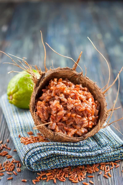 Red rice with coconut milk and lime