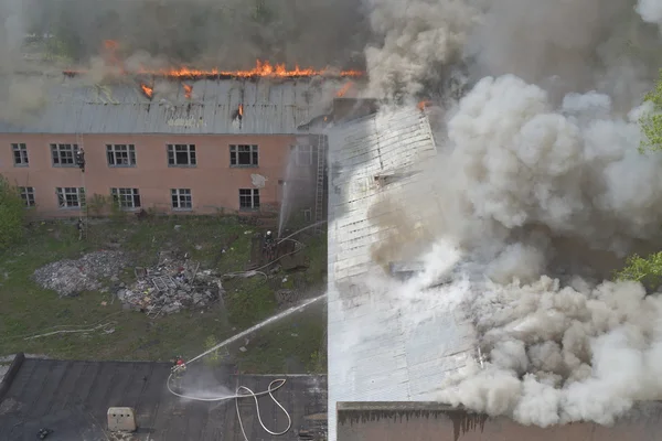 NOVOSIBIRSK, RUSSIA - MAY 18, 2016 Fire on the territory of a military unit in the city of Novosibirsk