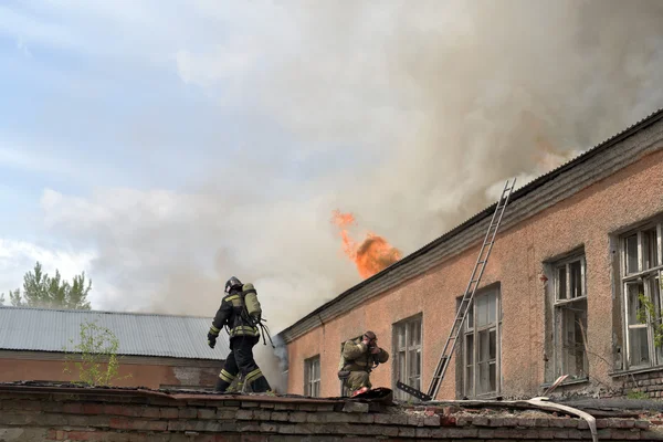 NOVOSIBIRSK, RUSSIA - MAY 18, 2016 Fire on the territory of a military unit in the city of Novosibirsk