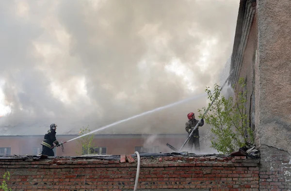 NOVOSIBIRSK, RUSSIA - MAY 18, 2016 Fire on the territory of a military unit in the city of Novosibirsk