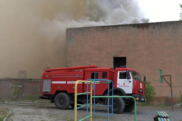 NOVOSIBIRSK, RUSSIA - MAY 18, 2016 Fire on the territory of a military unit in the city of Novosibirsk