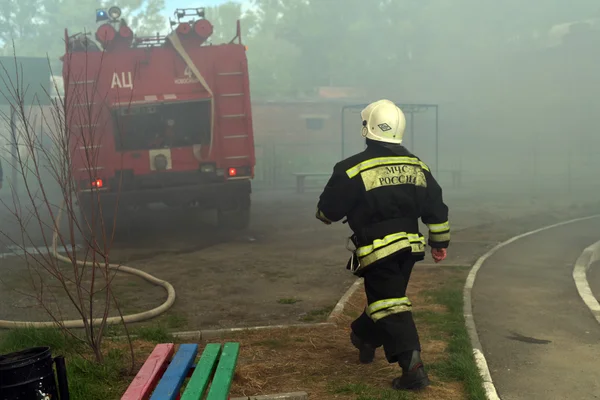 NOVOSIBIRSK, RUSSIA - MAY 18, 2016 Fire on the territory of a military unit in the city of Novosibirsk