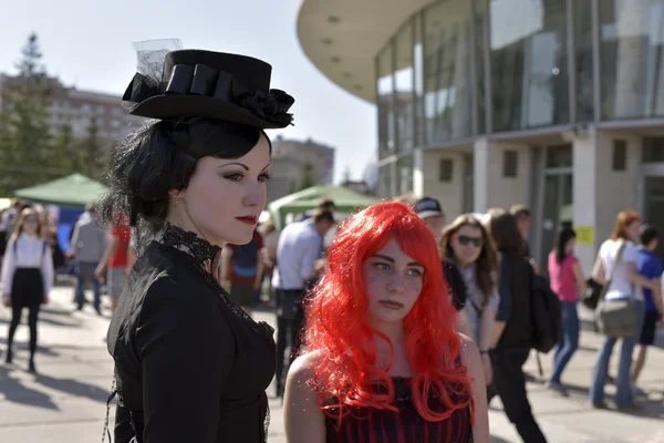 NOVOSIBIRSK, RUSSIA - JUNE 4, 2016: Young people dressed in costumes, having fun at the city festival,