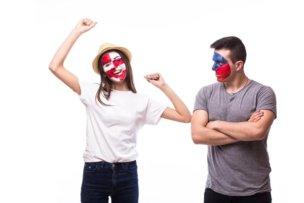 Czech Republic vs Croatia. Football fans of national teams demonstrate emotions: Czech Republic win, Croatia lose.