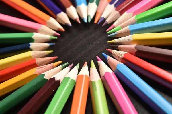 Colored pencils in a chromatic palette