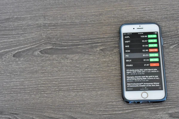 Apple iPhone 6s displaying stock market information