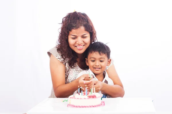 Mother and son Birthday With Cake