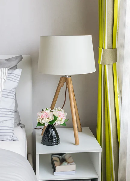 Modern bedroom with wood lamp at home