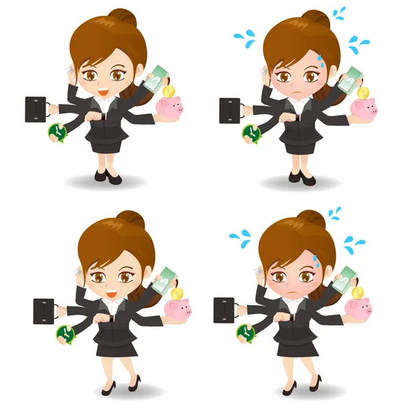 Cartoon illustration Businesswoman busy