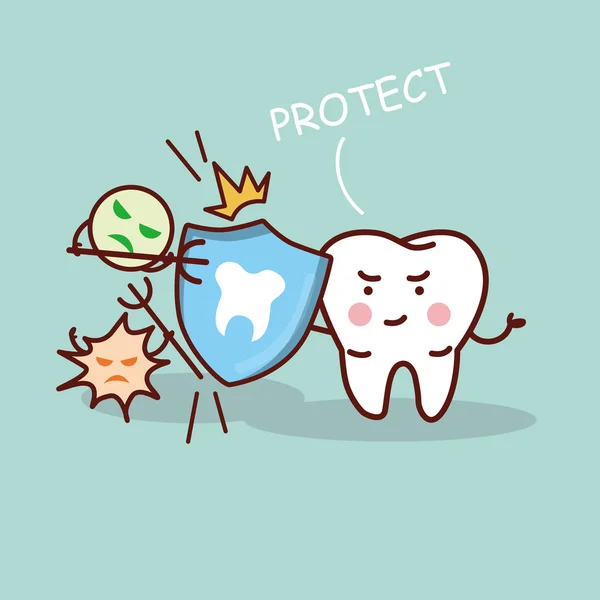 Health cartoon tooth with shield