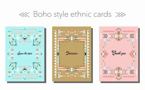 Boho tribal ethnic style cards and frames set. Vector illustration. Event, holiday, party, wedding invitation, postcard