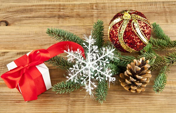Christmas decor on the wooden background