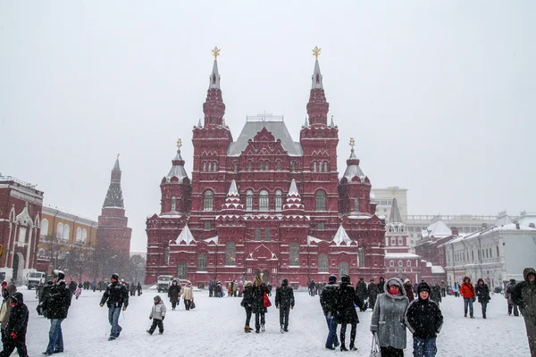 MOSCOW, RUSSIA - January 08,2010:  Unidentified people walk on Red Square, next to the Museum of History on January 08,2010 in MOSCOW, RUSSIA