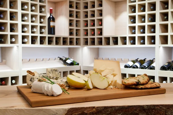Cheese plate in wine rack