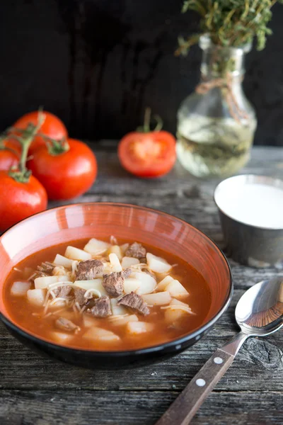 Tomato soup with beef