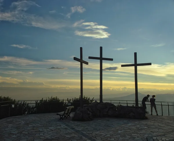 Three crosses on top of the hill near Como lake