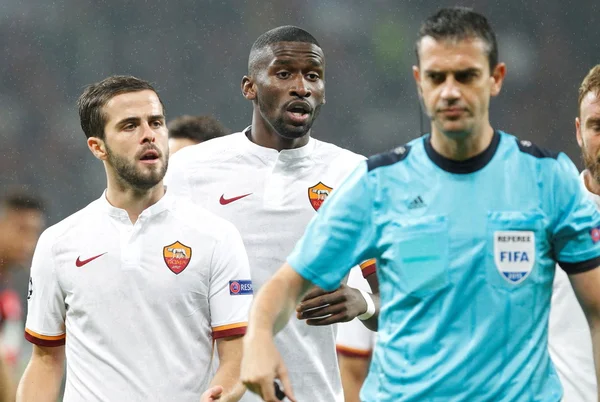 Antonio Rudiger and Miralem Pjanic AS Roma