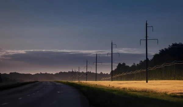 High voltage power lines along road