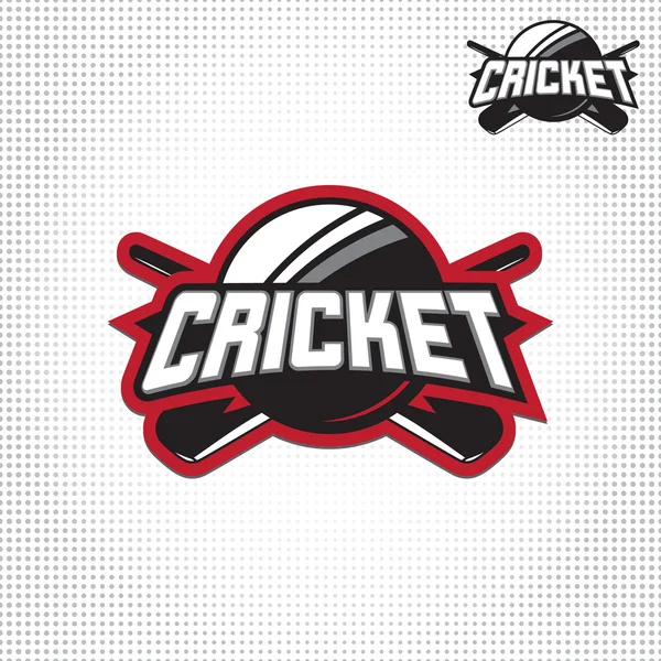 Vector illustration of cricket sport logo with typography sign, ball, sports bat for team, competition, championship isolated on light background