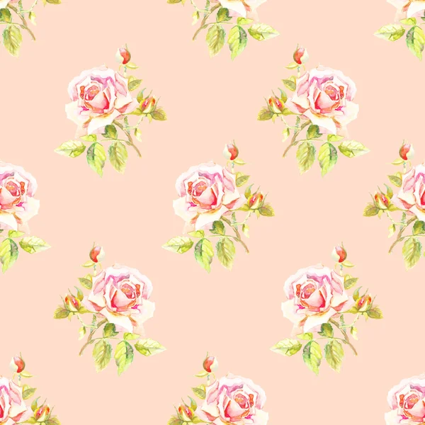 Watercolor roses. Seamless wallpaper floral pattern.