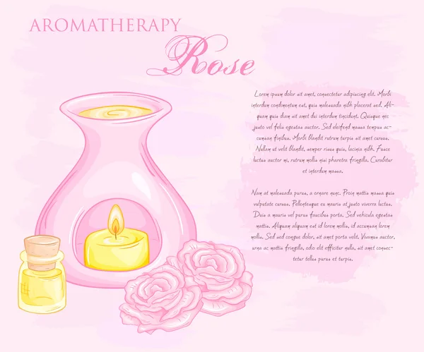 Vector illustration of oil burner with rose flovers and essential oil