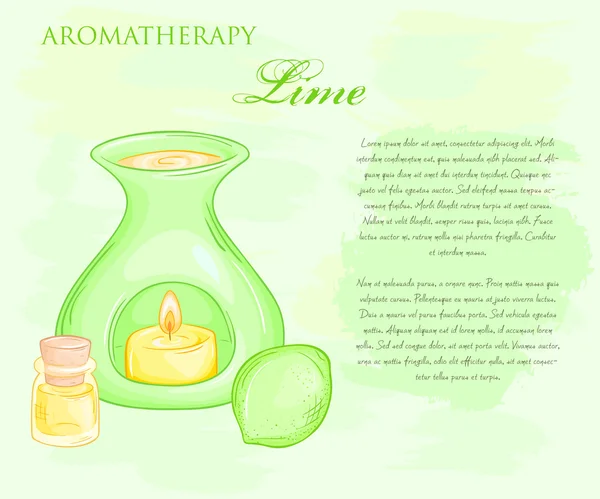 Vector illustration of oil burner with lime and essential oil