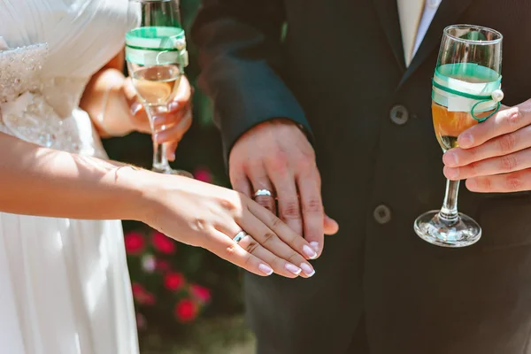 Groom and bride together. Wedding couple. Hands of newlyweds wit