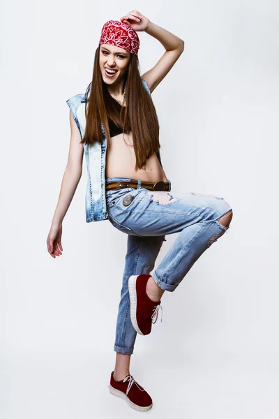 Studio photo of young  woman on white background.