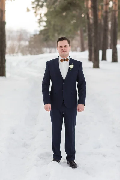 Portrait groom in the winter