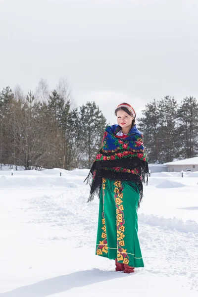 Portrait of Russian woman in a winter day.