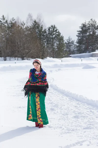 Portrait of Russian woman in a winter day.