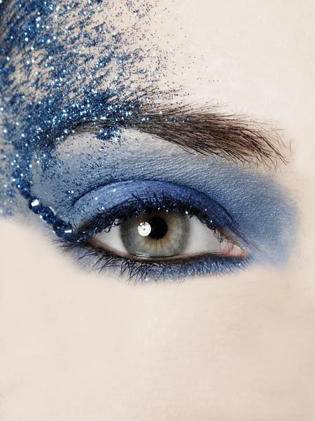 Woman eye with blue eyeshadow
