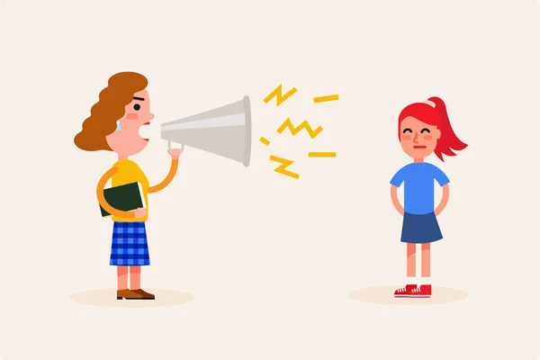 Angry teacher scolds the girl. Vector flat illustration. Bad emotions concept.