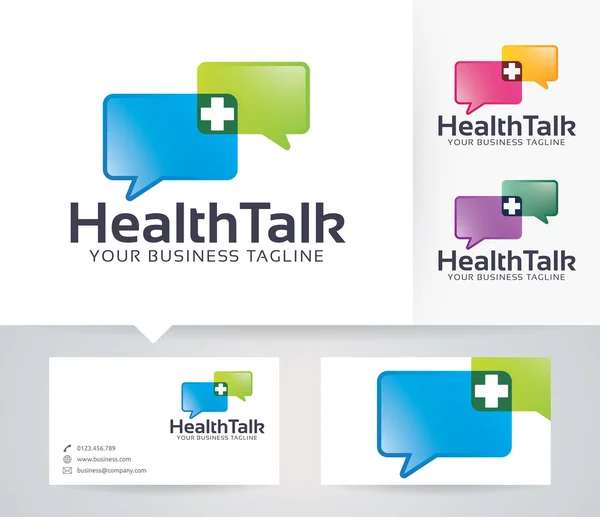 Health Talk vector logo with alternative colors and business card template