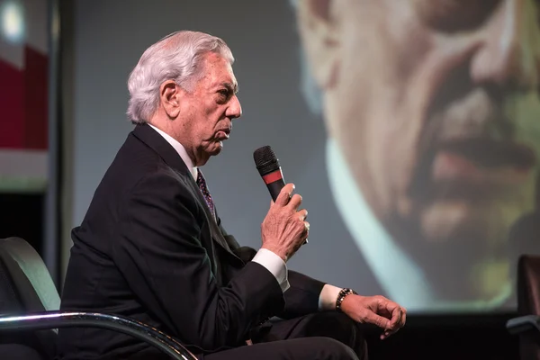 Nobel Laureate in Literature Mario Vargas Llosa speaks during the presentation of his book Cinco esquinas